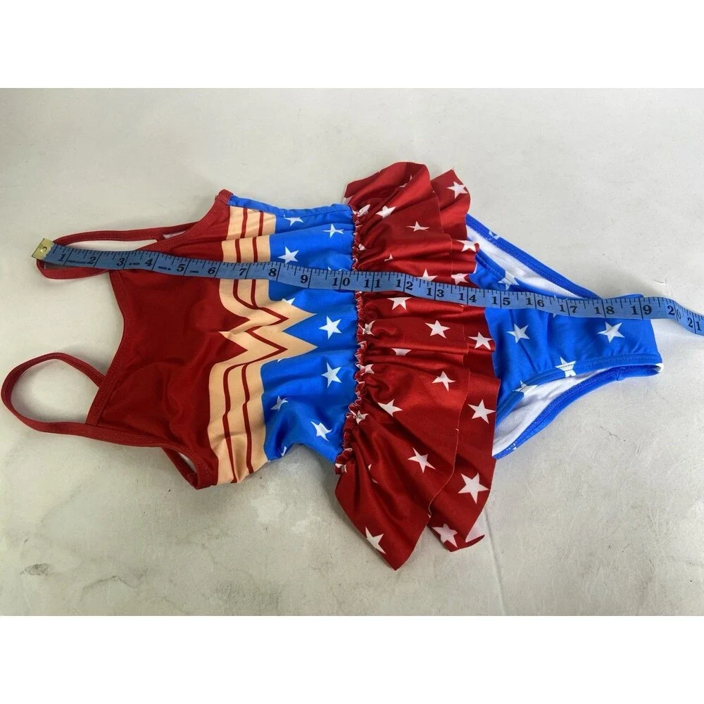 DC Comics Wonder Woman One Piece Ruffle Trim Swimsuit Swimwear Girls Size 6